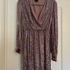 Long Sleeve Sequin Dress in Sparkling Purple